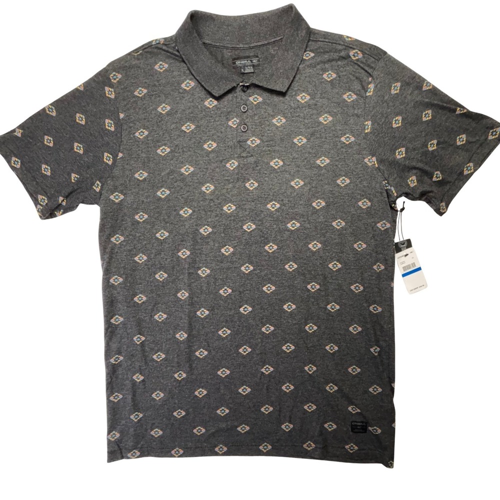 O'Neill Mens XL Polo Shirt Gray Geometric Print Surf Casual Short Sleeve NWT